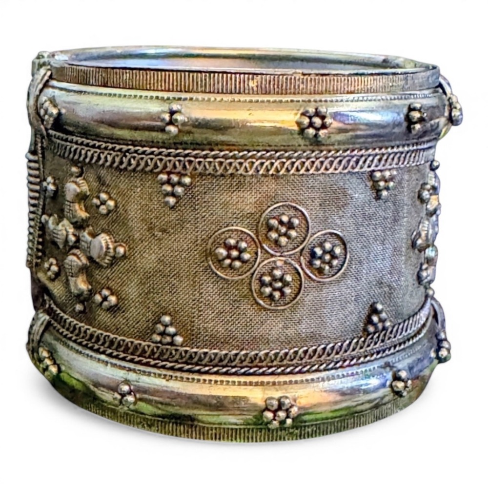 Silver/Gold Tone Embossed Cuff Bracelet - Raj Imports